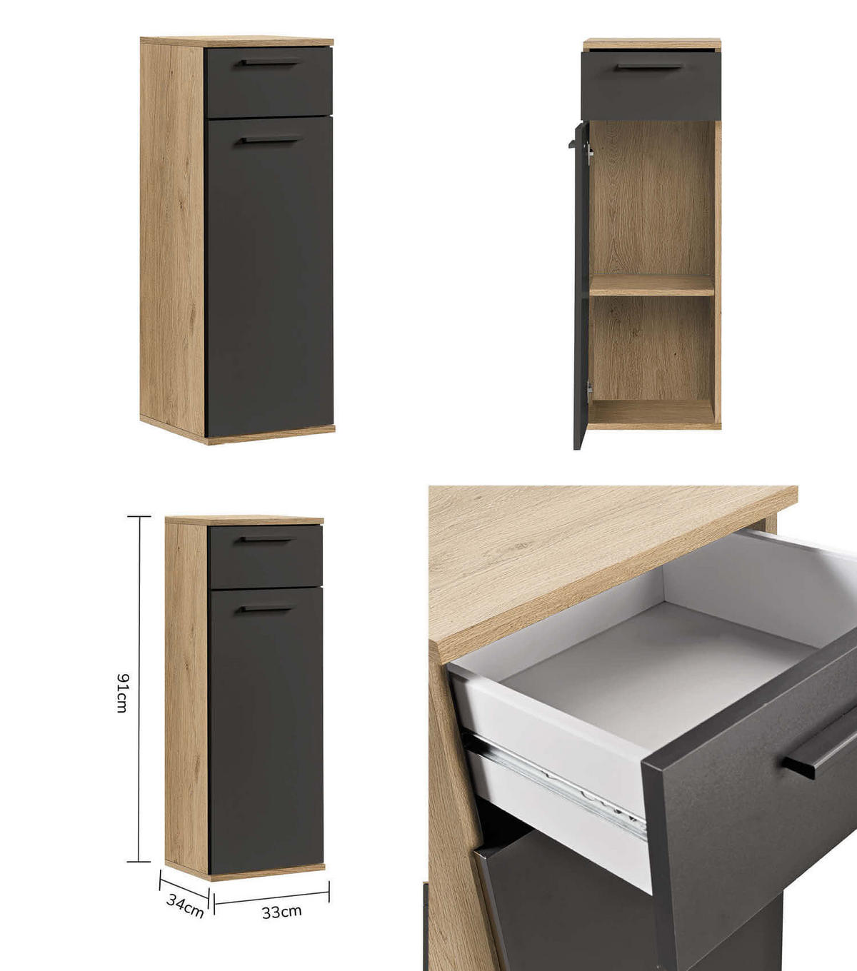 BADMÖBEL-SET 2-teilig Der Steuermann - Anthrazit, Holzwerkstoff (103/91/34cm) - Mokebo