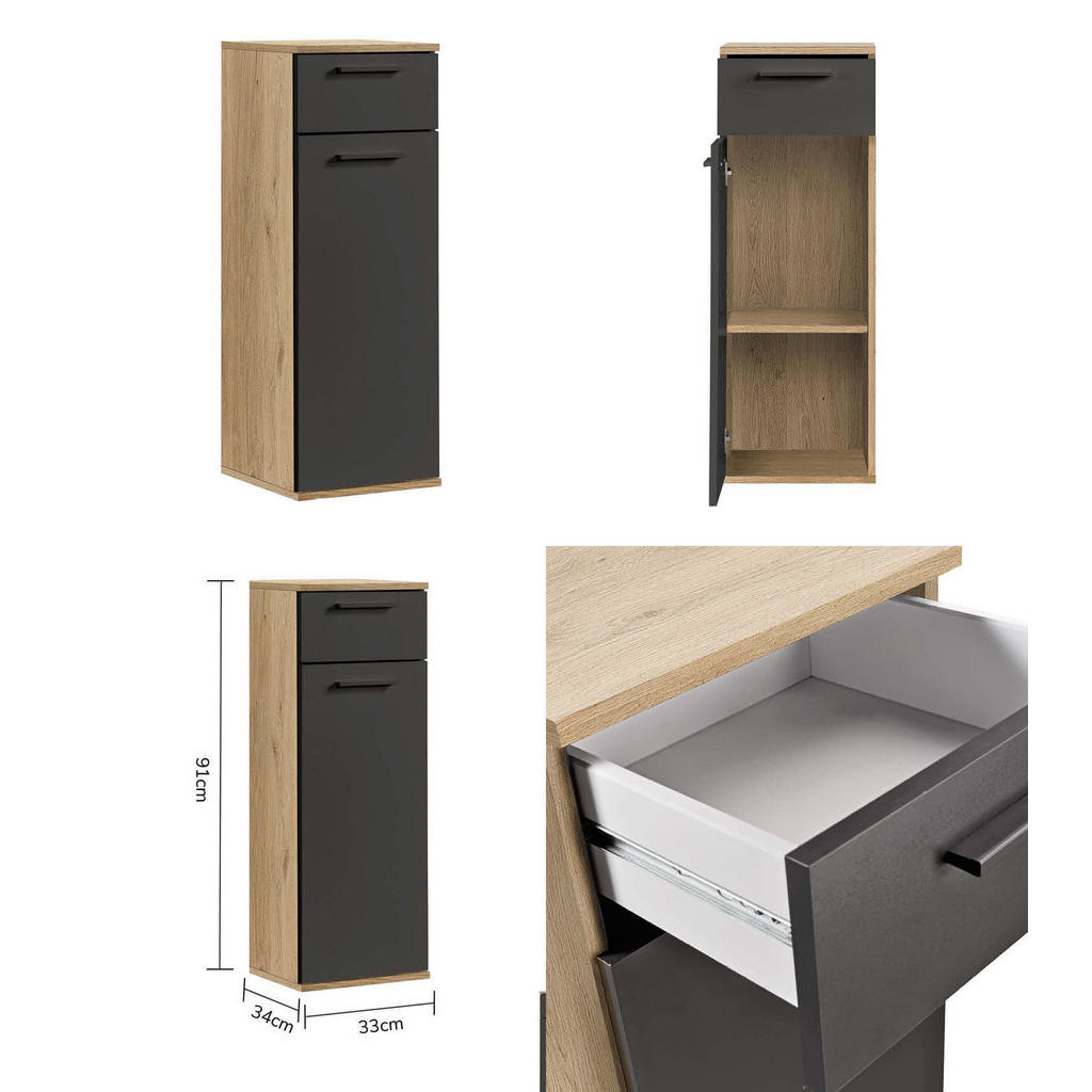 Thumbnail - Mokebo Badmöbel-Set, Anthrazit, Holzwerkstoff, 136x180x34 cm, Badezimmer, Badmöbelsets & Badmöbelserien, Badmöbel-Sets