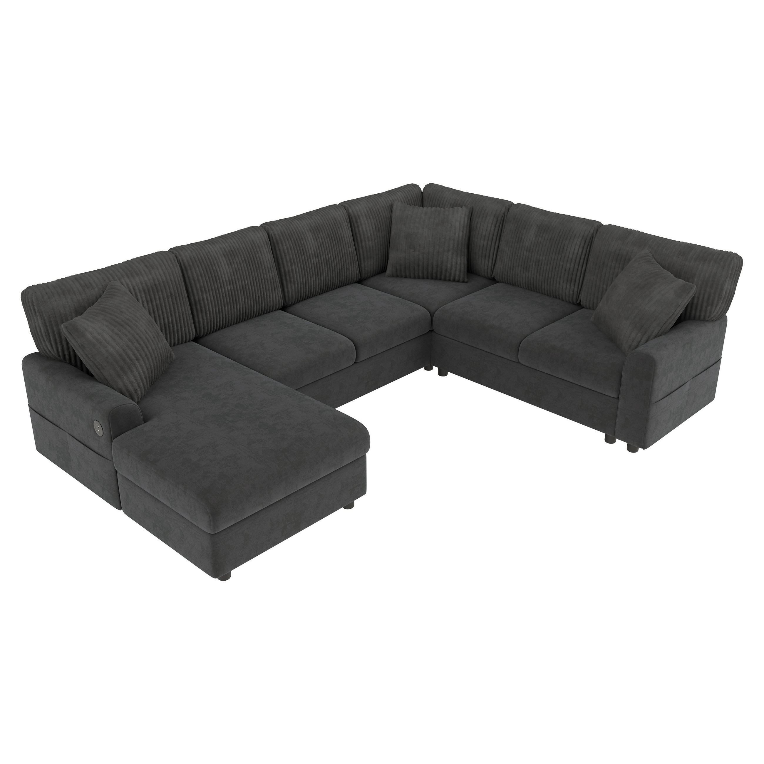 WOHNLANDSCHAFT mit Chaise longue, 3 Kissen, USB/Type-C in Grau - Schwarz, Textil (249/83/196cm) - EVRYAE