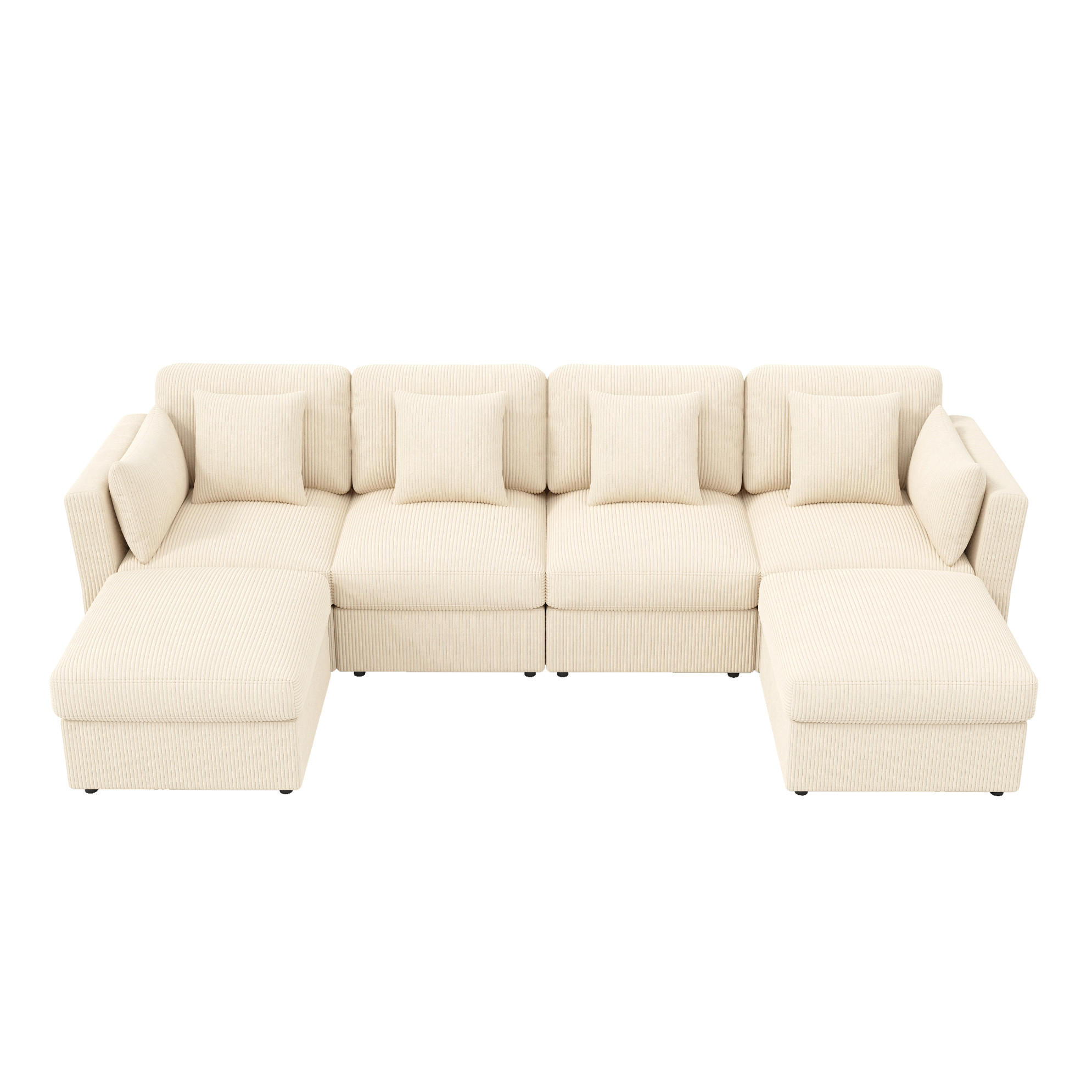 ECKSOFA 290/159,5/89 cm beige aus Cord mit verstellbaren Armlehnen und Hockern - Beige, Textil (159.5/290cm) - OKWISH