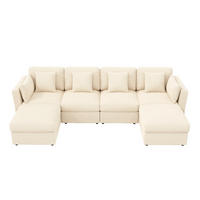 ECKSOFA 290/159,5/89 cm beige aus Cord mit verstellbaren Armlehnen und Hockern - Beige, Textil (159.5/290cm) - OKWISH