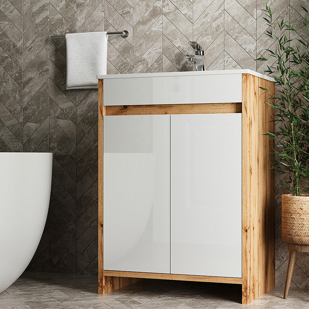 VANITY UNIT Lemgo Zlatý mocný dub - medově dubová, kompozitní dřevo (59.6/81.9/40cm) - Vicco