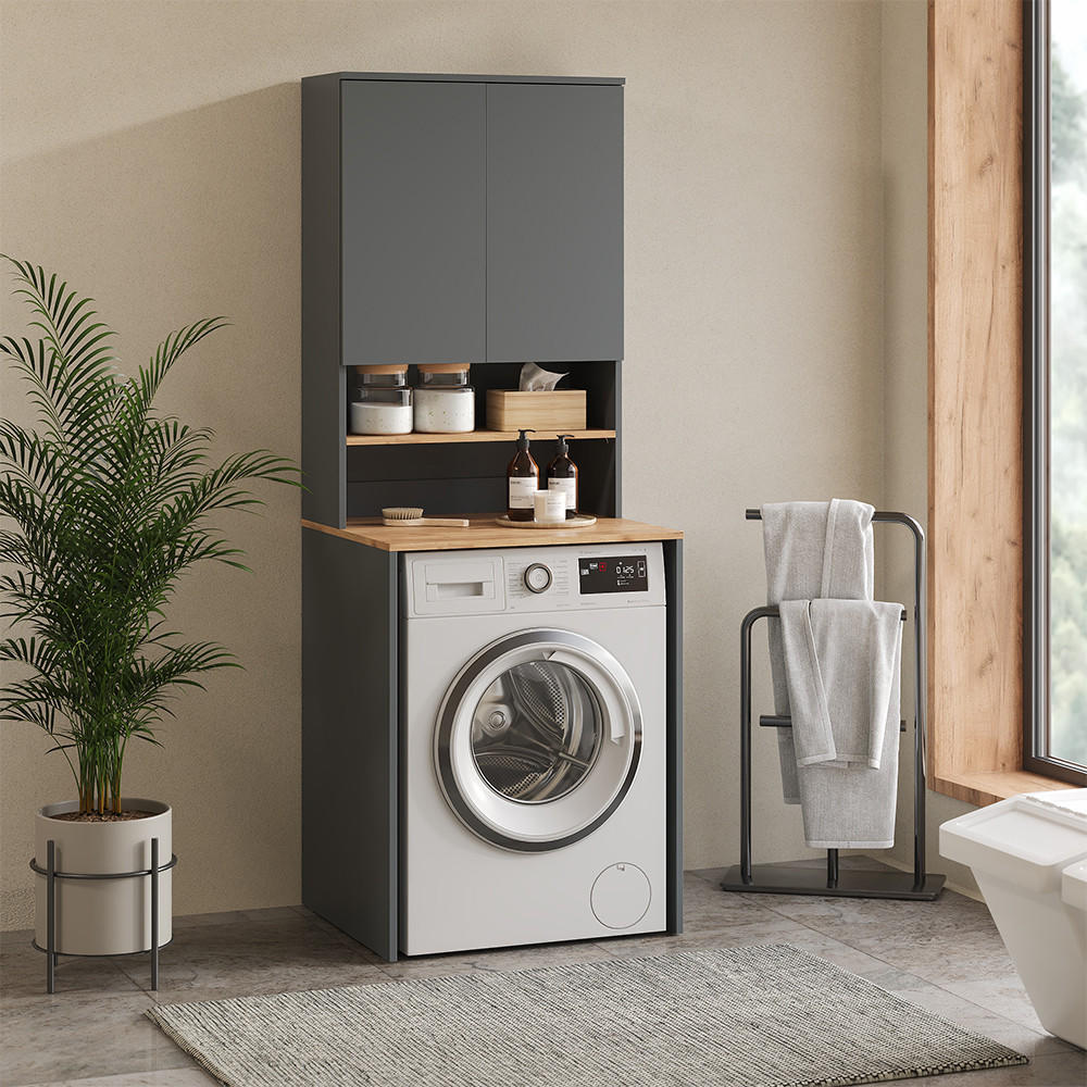 WASCHMASCHINENSCHRANK Viktor Anthrazit/Goldkraft Eiche 68 x 88.2 cm 2 Teile mit Regal - Honigeiche/Anthrazit, Holzwerkstoff (68/88.2/60cm) - Vicco