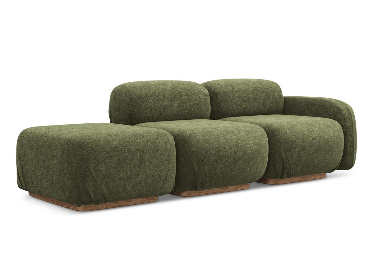 3-SITZER SOFA Links Chenille Stoff Grün - Braun/Olivgrün, Holz/Textil (258/73/95cm) - Makamii