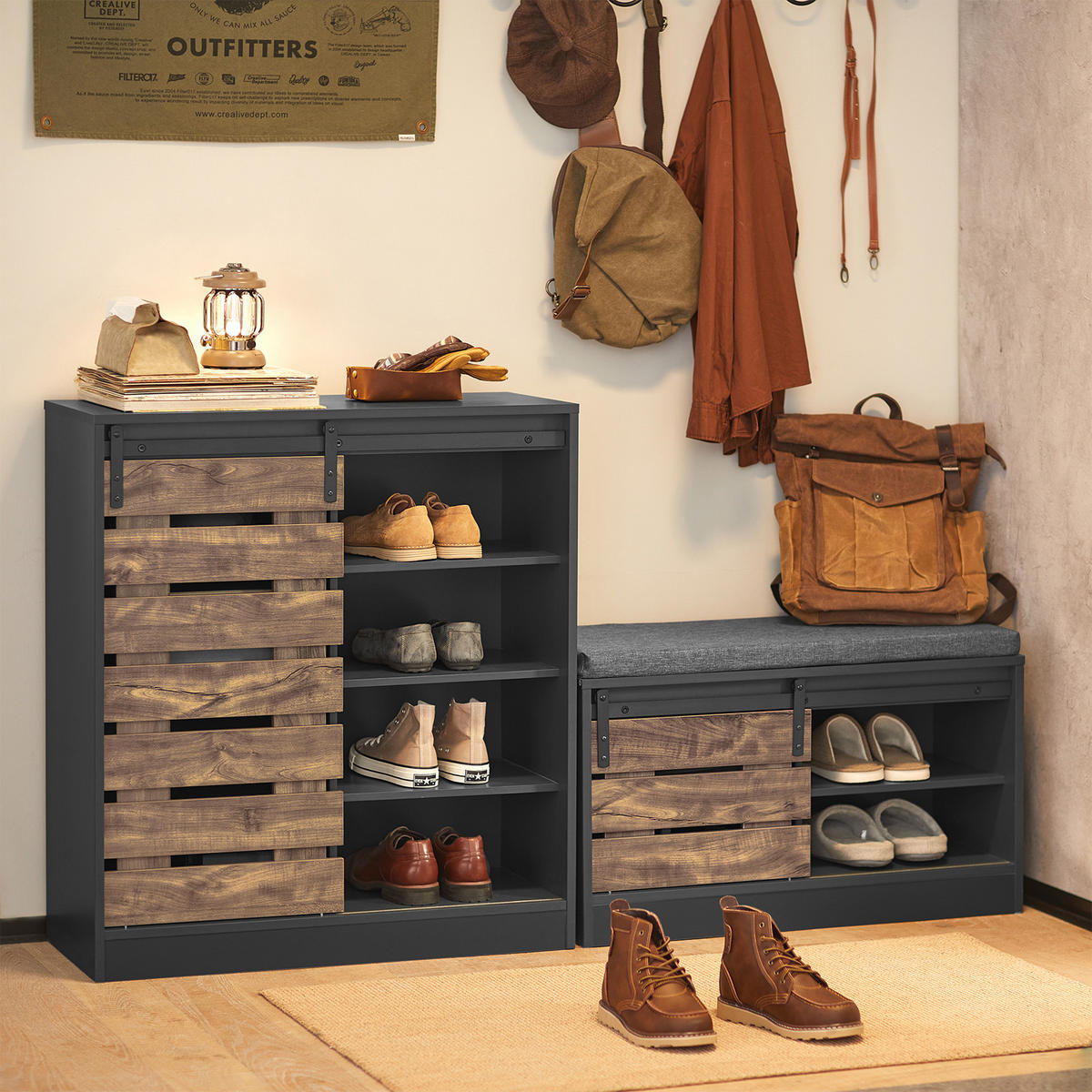 SCHUHBANK Grau - Grau, Holzwerkstoff (80/48/35cm) - SoBuy