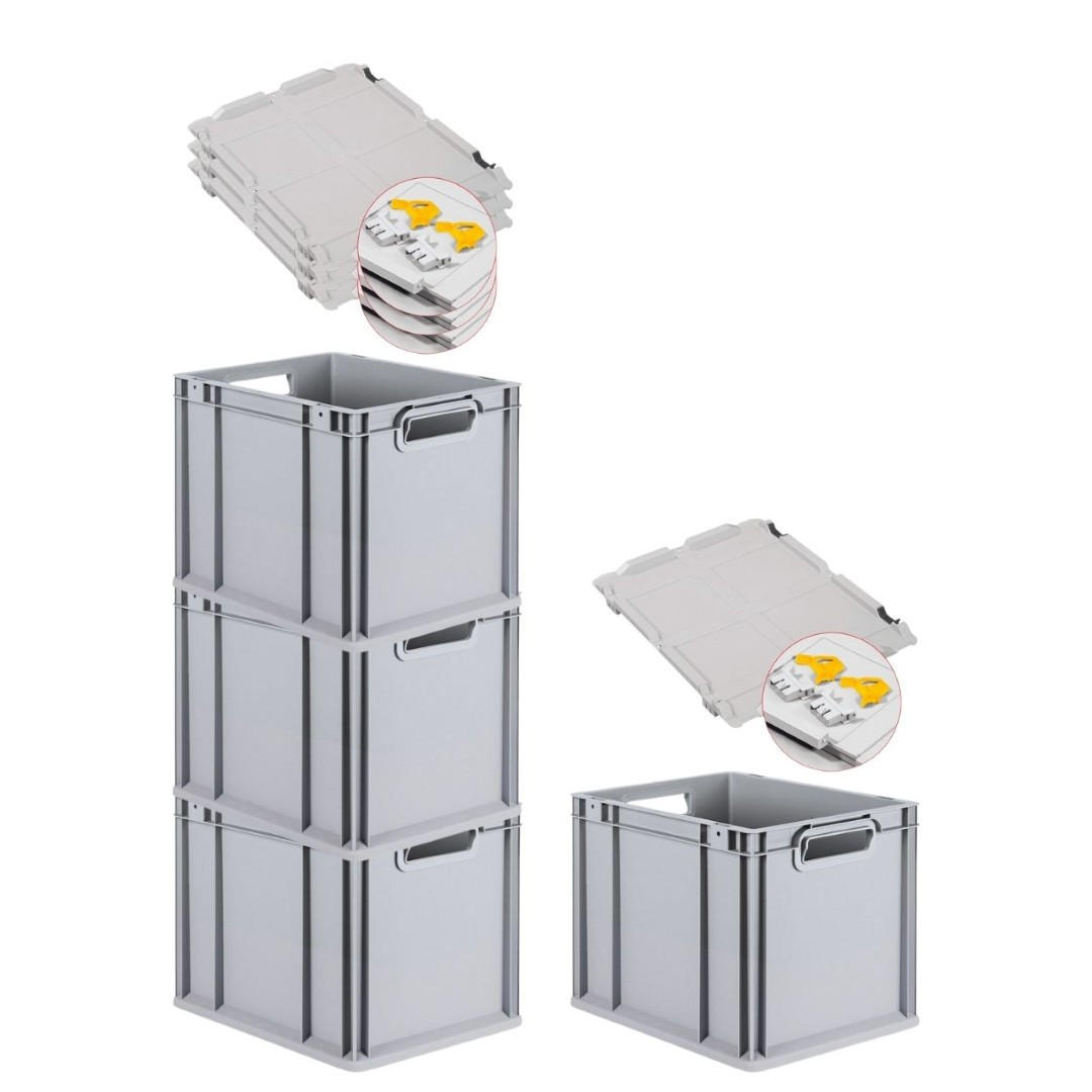 EUROBOX 4x Nextgen Economy Mit Scharnierdeckel Grau/Gelb Griffe Offen 30 Liter - Gelb, Kunststoff (30/32/40cm) - PROREGAL