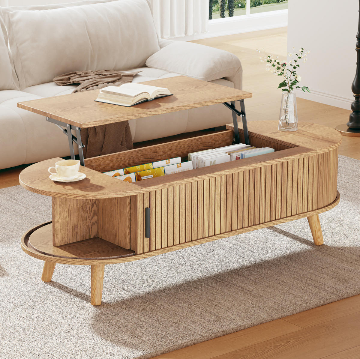 COUCHTISCH 120/50/39,5 cm natur aus MDF mit höhenverstellbarer Tischplatte - Naturfarben, Holzwerkstoff (120/50/39.5cm) - OKWISH