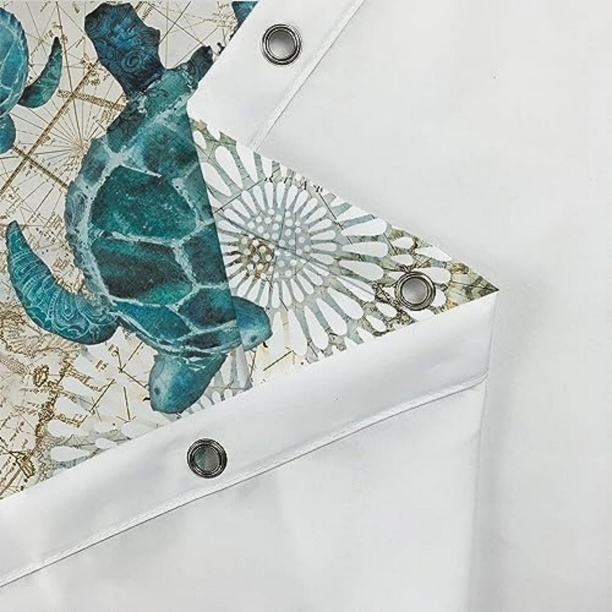 DUSCHVORHANG Marineblau Meer Schildkröte schön bedruckt Stoff wasserdicht mit Haken Badezimmer - Blau, Textil (200/180cm) - MCBOSON