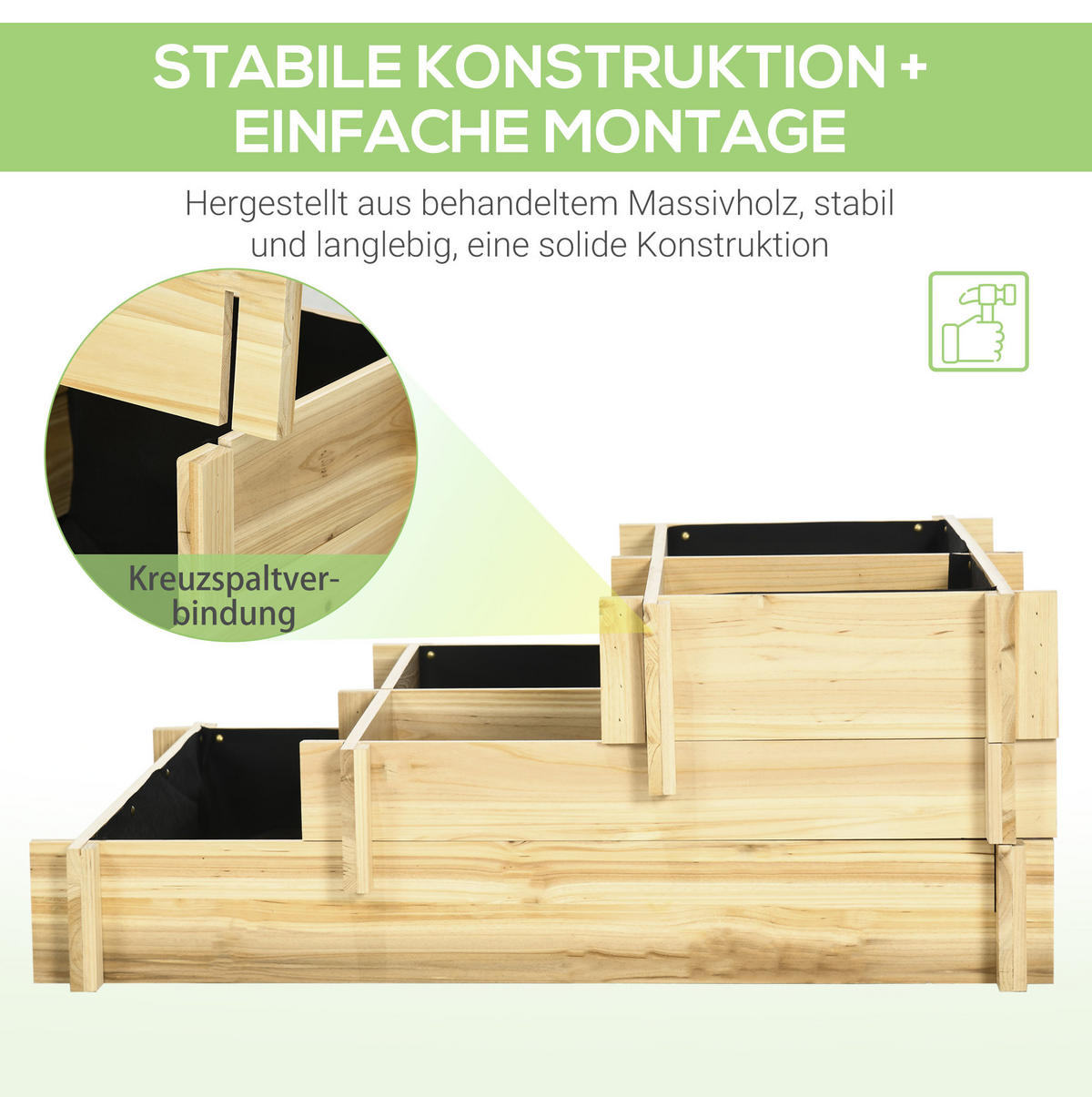 BLUMENKASTEN aus Holz 93x93x35 cm in Natur mit 5 Pflanzfächern - Naturfarben, Holz (93/35/93cm) - Modfu