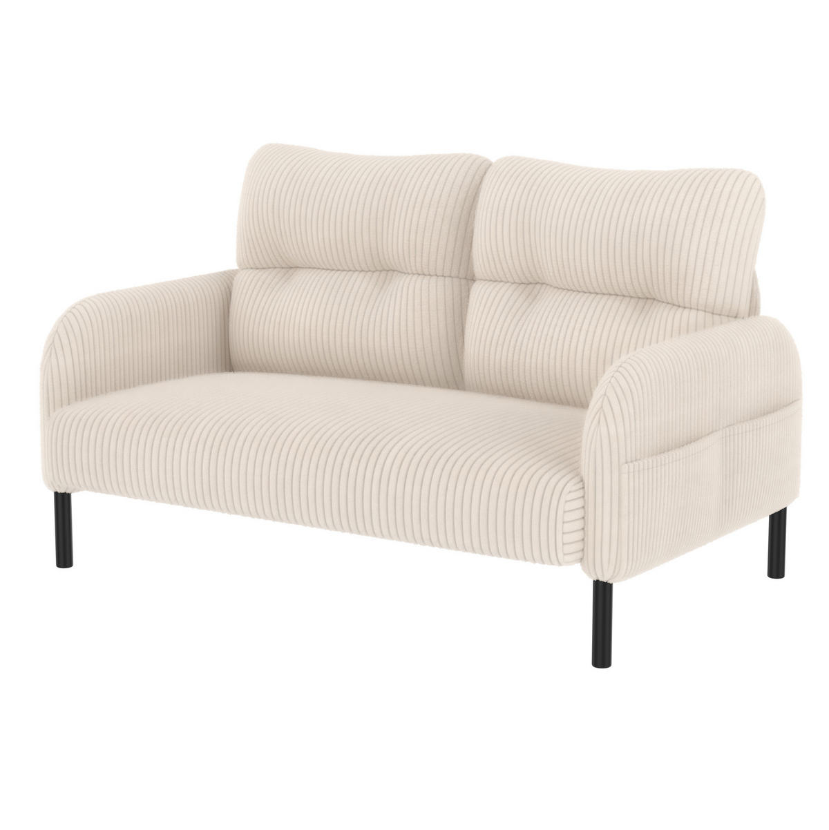 SOFA 2-Sitzer 120 x 75 x 79 cm Cord Beige mit Seitentasche - Beige, Kunststoff (120/79/75cm) - Meubliv