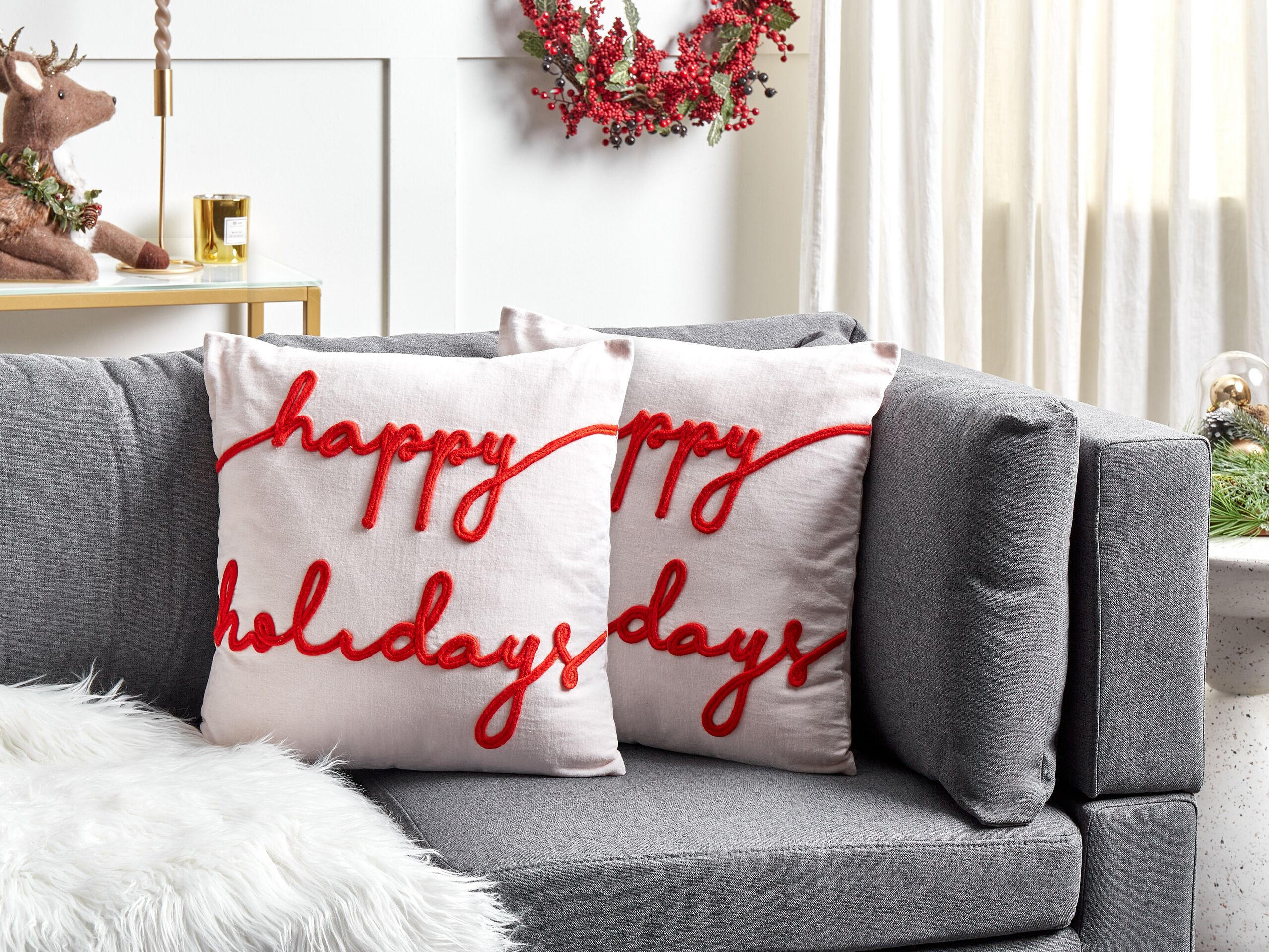 Thumbnail - Beliani Dekokissen, Weiß, Rot, Textil, Quadratisch, 45x45 cm, Wohntextilien, Kissen, Dekokissen