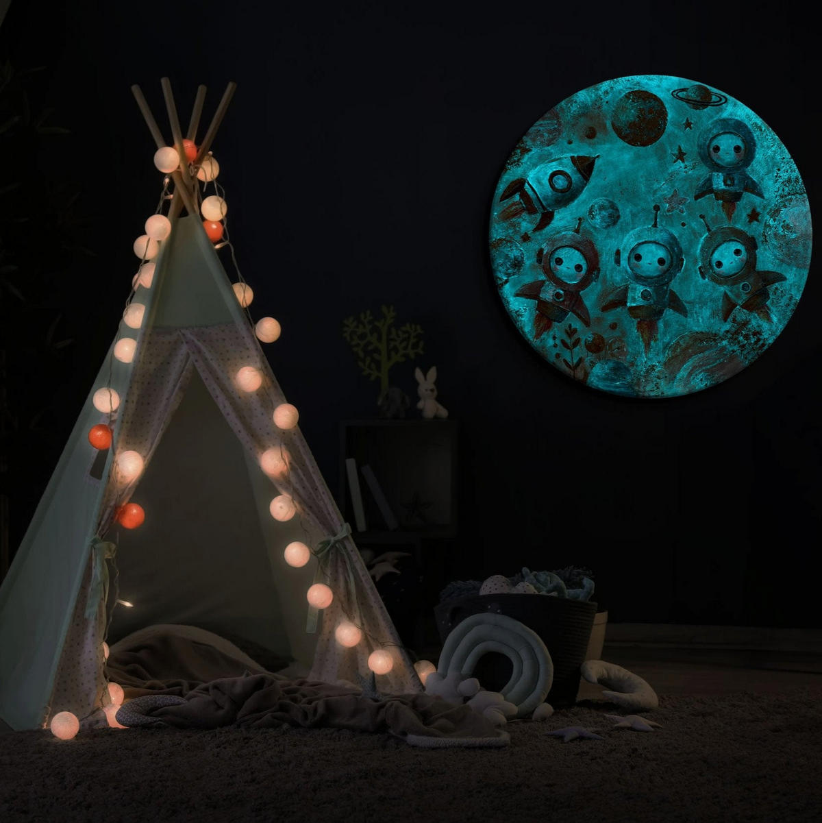 GEMÄLDE Kleine Astronauten auf Keilrahmen 100 cm - Multicolor, Holz (100/100cm) - YS-art gallery