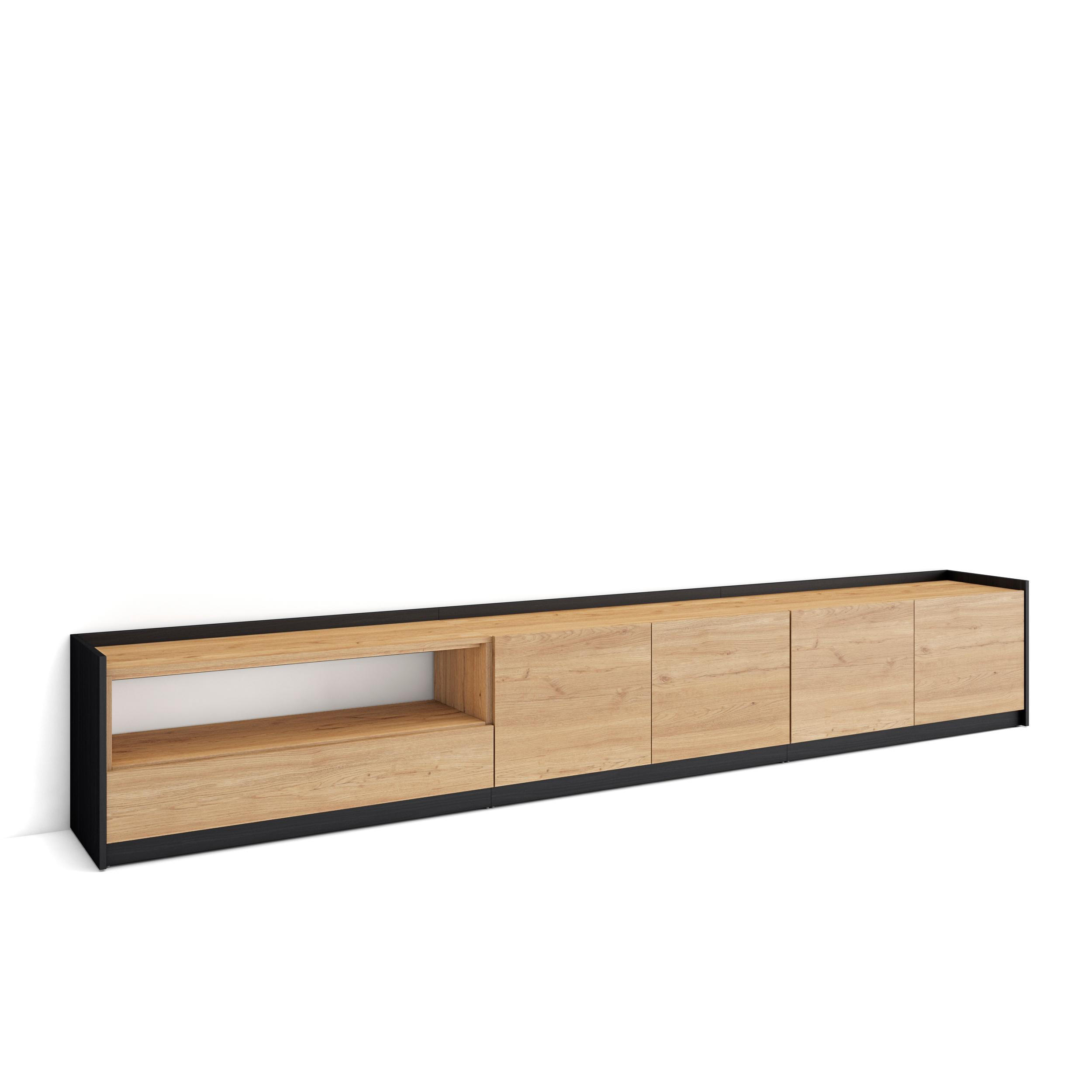 TV-SCHRANK, Lowboard, Eiche Schwarz, 310/37/50cm - Eichefarben, Holzwerkstoff (310/50/37cm) - Skraut Home