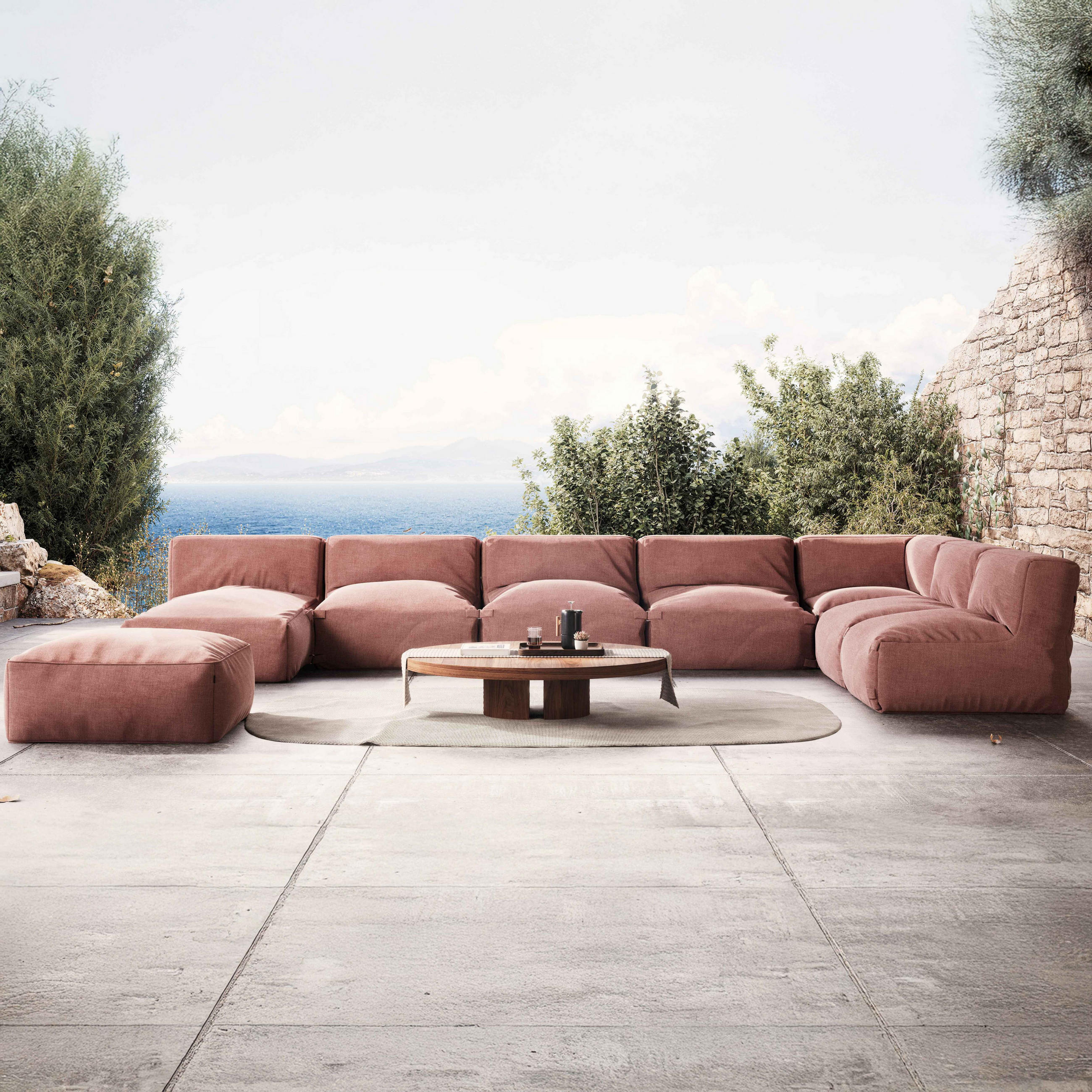 GARTENSOFA 8-tlg., Terrakotta - Braun, Textil (85/65/160cm) - Oviala