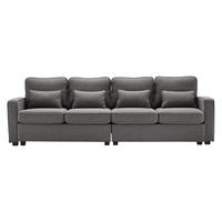 SOFA 4-Sitzer Leinenstoff Armlehnentaschen & 4 Kissen Modern Dunkelgrau - Grau, Holz (71/27.5/55.5cm) - FLIEKS