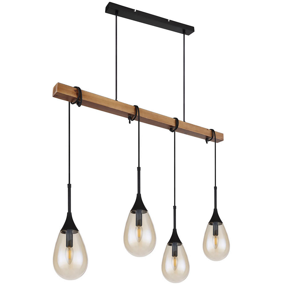 HÄNGELEUCHTE Holzoptik Schwarz 4-Flammig - Schwarz, Holz (92/12/120cm) - Globo Lighting