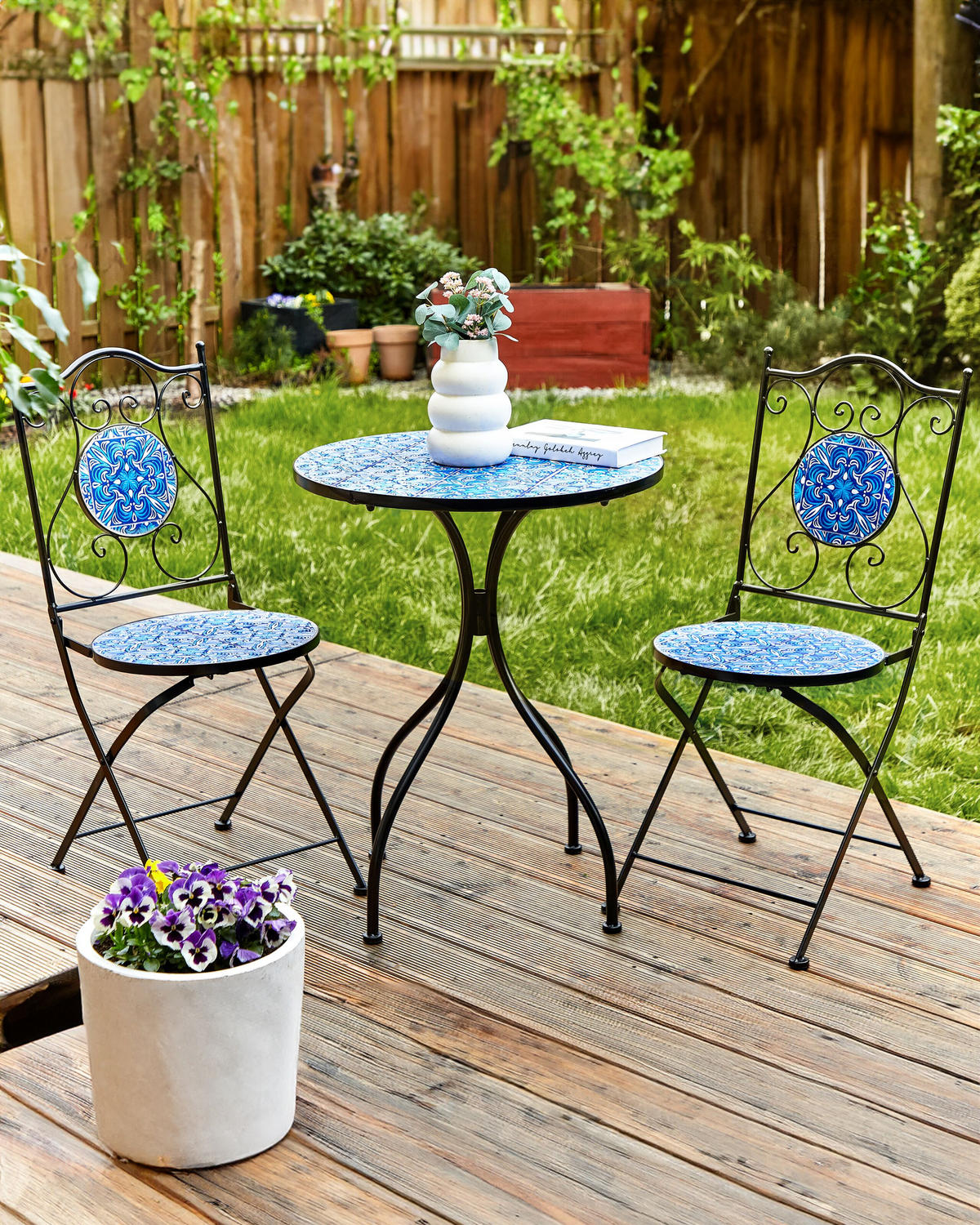 GARTENSTUHL 2er-Set Metall Schwarz Cigliano - Blau/Schwarz, Metall (40/90/45cm) - Beliani
