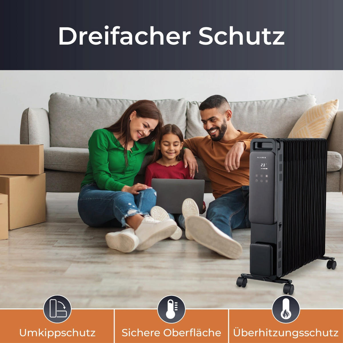 ÖLRADIATOR Schwarz Mobile Elektroheizung - Schwarz, Metall (25/63/52cm) - KLAMER