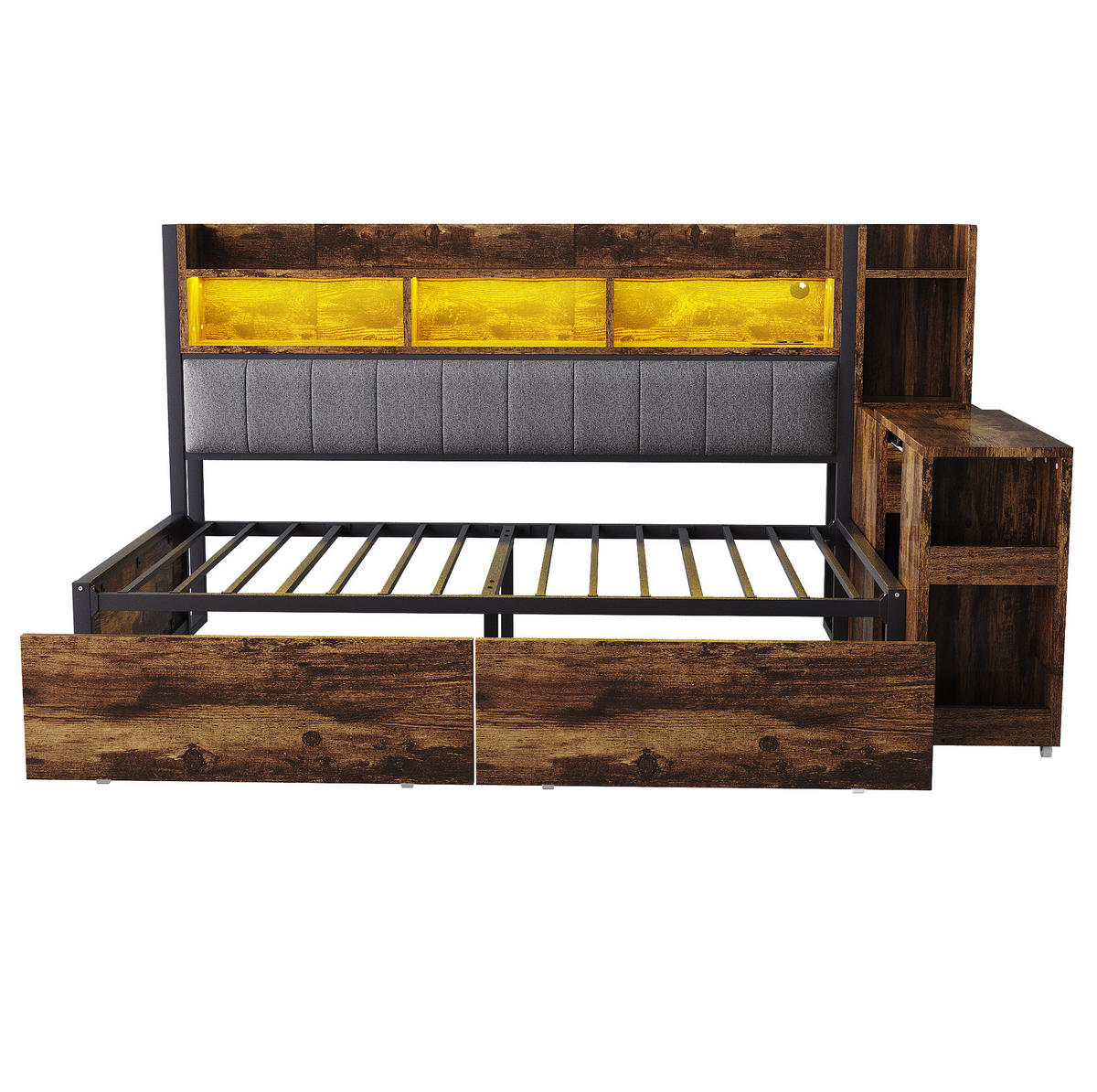 BETT 90/200 cm aus Metall mit Schreibtisch, Stauraum und Steckdosen, farbe - Naturfarben, Metall (90/200cm) - Redom