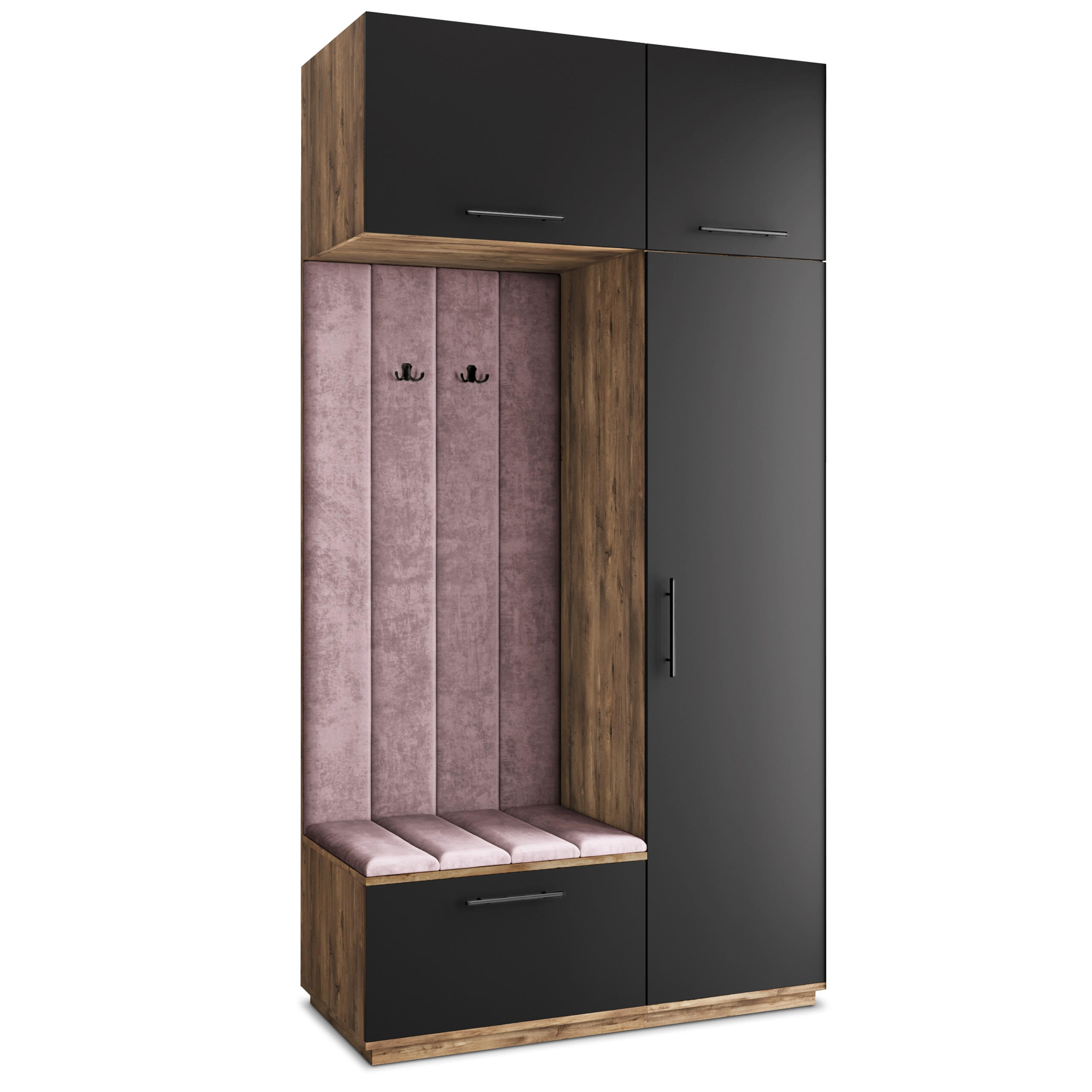 Masseno Garderobenschrank Eiche, Schwarz, Lila 120x240x60 cm