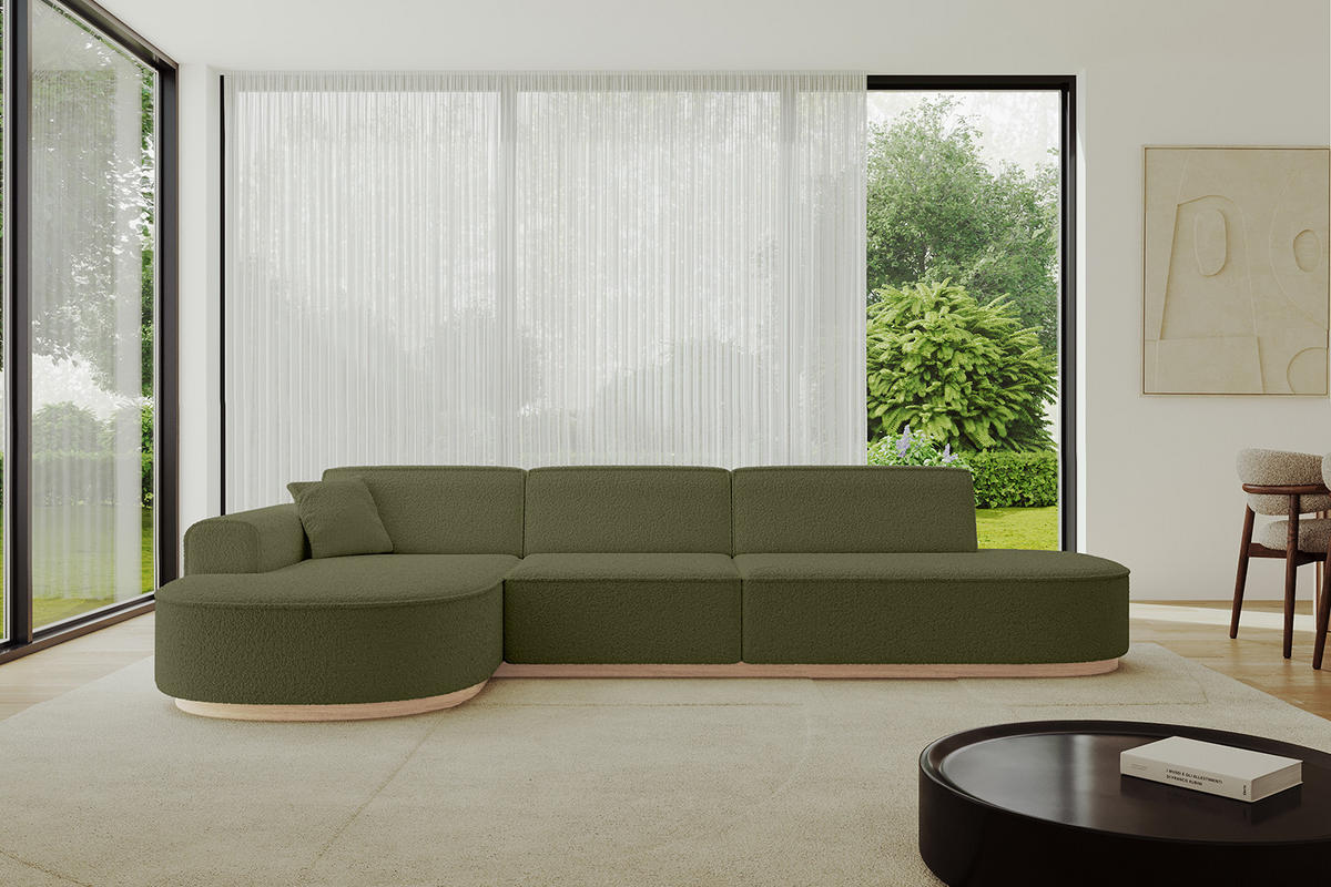 ECKSOFA Ottomane Links MARI-L2-v1 - 328x171x83 cm Grün Bouclé - Grün, Holzwerkstoff/Textil (328/171cm) - ALTDECOR