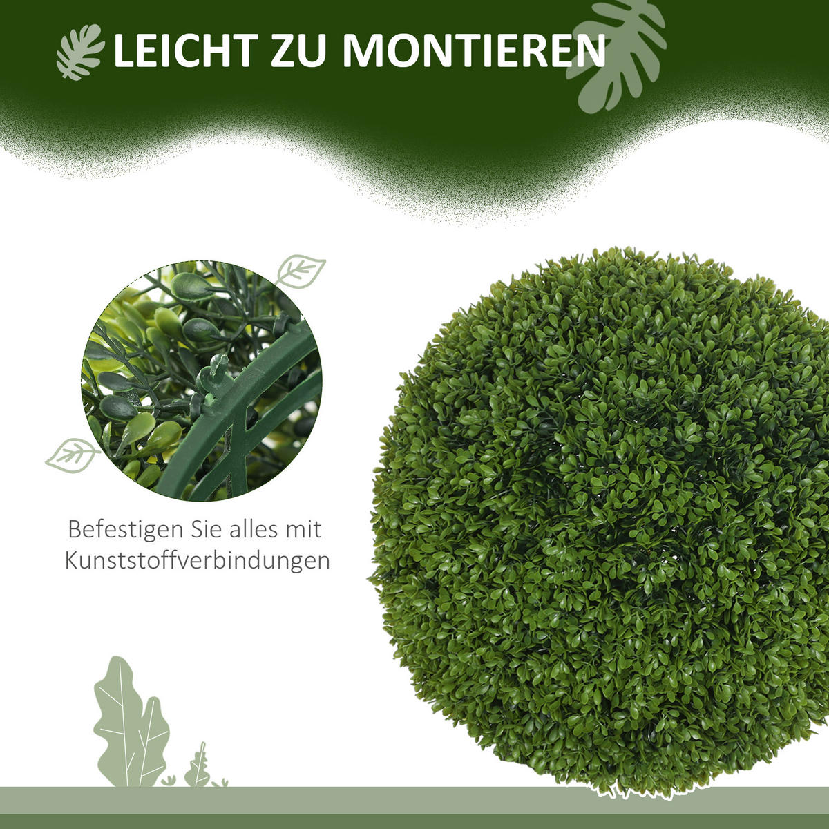 2ER Set künstliche Buchsbaumkugel 40 cm Kunstpflanze für Wohnzimmer Geschenk - Waldgrün/Grün, Kunststoff (40cm) - HOMCOM