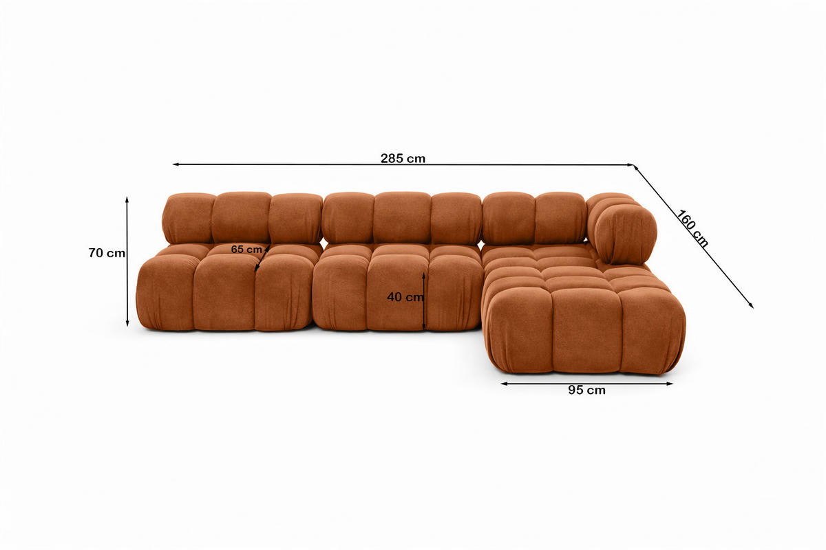 ECKSOFA L-Form Modulare, Veloursstoff Salvador, Braun, Rechts, Selia - Braun, Holz (285/160cm) - Kaiser Möbel