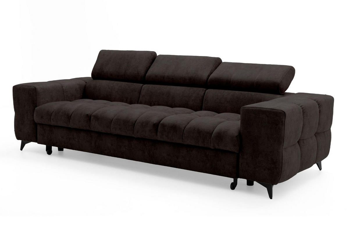 3-SITZER Sofa PUDDING mit Schlaffunktion 127x190 Velours Dunkelbraun - Dunkelbraun/Schwarz, Holz/Textil (260/90/100cm) - Muffo