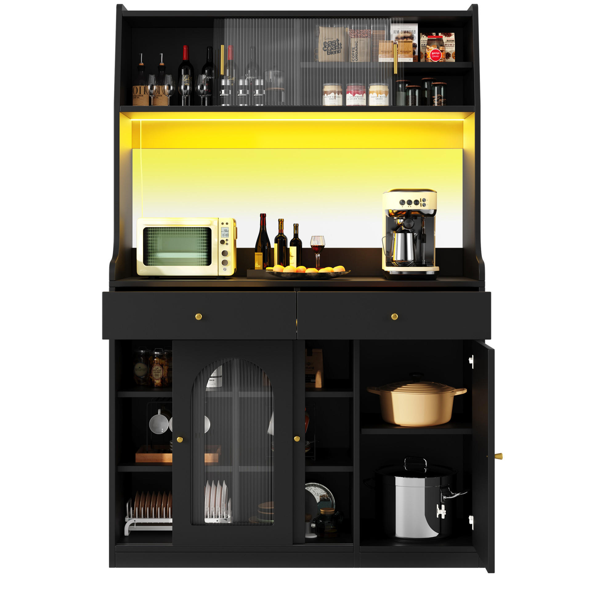 ANRICHTE Hochschrank 120/40/180 cm aus MDF und Holzwerkstoff mit LED-Beleuchtung Schwarz - Schwarz, Holzwerkstoff (120/180/40cm) - Modenvie