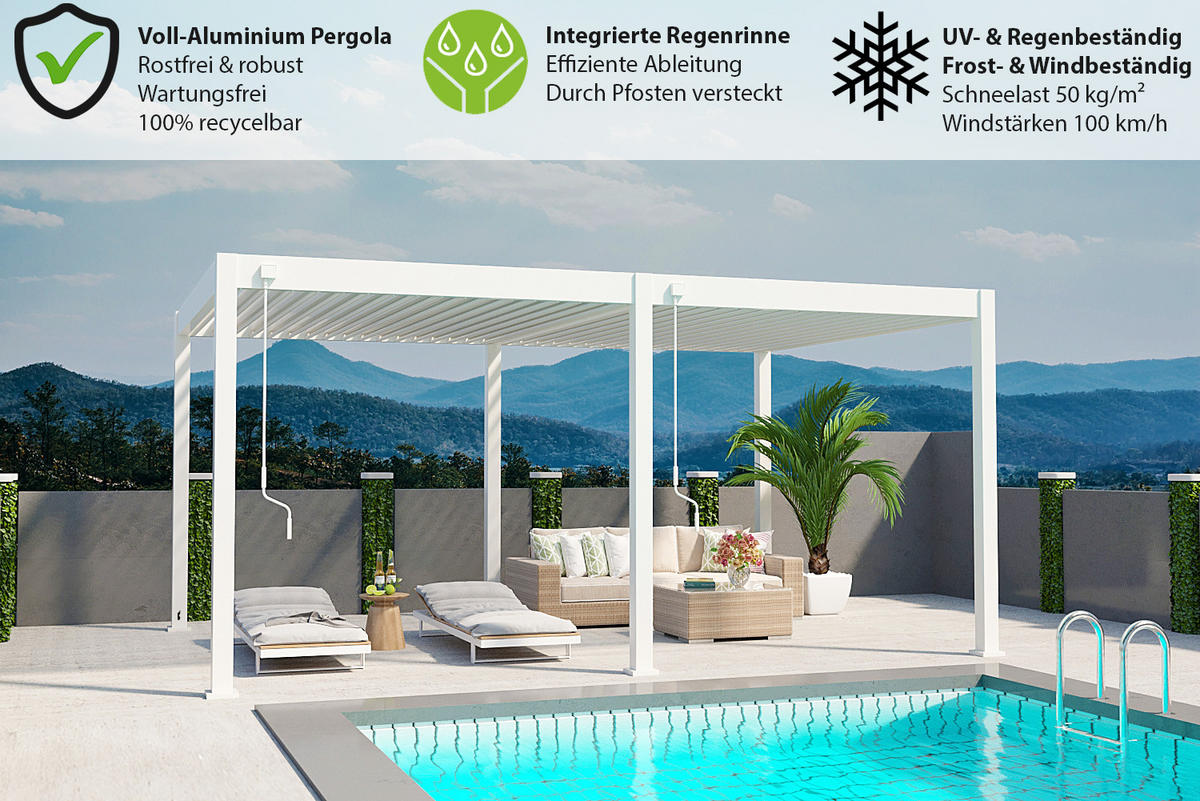 PERGOLA Deluxe Pavillon Terrassenüberdachung Aluminium 3,6 x 5,3 m weiß - Weiß, Metall (360/255/530cm) - WEIDE