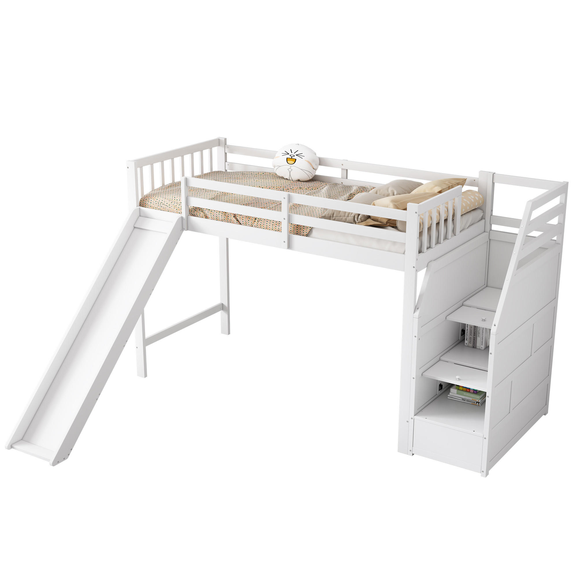 HOCHBETT 90/200 cm Weiß aus Kiefernholz und MDF mit Rutsche - Weiß, Holzwerkstoff (90/200cm) - OKMYHOME