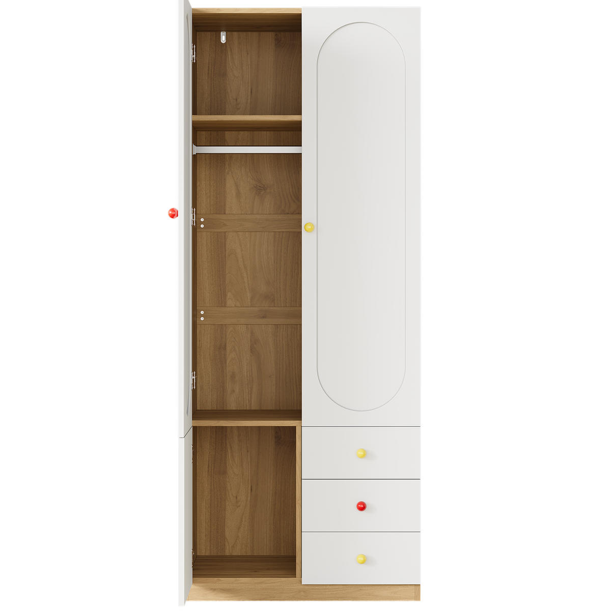 KLEIDERSCHRANK aus MDF 80x45x200 cm Weiß mit 2 Türen, 3 Schubladen, Kleiderstange und Anti-Kipp-Schutz - Weiß, Holzwerkstoff (80/200/45cm) - Modfu