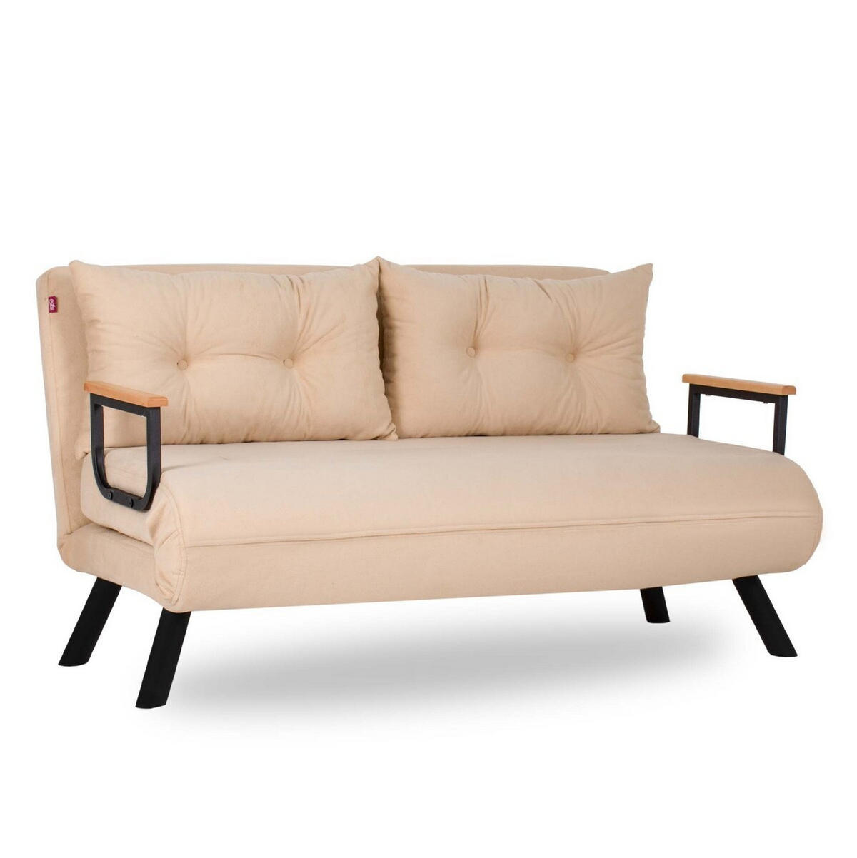 SCHLAFSOFA für 2 Personen mit Stoffbezug und Metallfüßen 133/50/41 cm - Sandfarben, Metall (50/41/133cm) - Calicosy