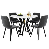 ESSTISCHSET 5-Teilig Rund 100 Cm, 4 Graue Samtstühle, Weiß Marmor, Schwarz - Multicolor, Metall (100/76/100cm) - FLIEKS