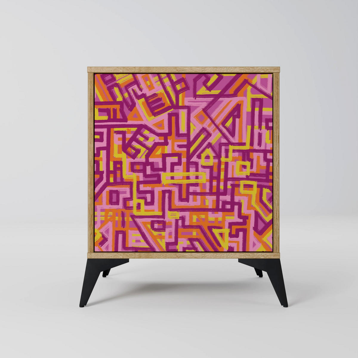 SIDEBOARD LOVELY MEMORIES, Eichefarben, 57,5x42x67,5 cm, Schwarze Metall-Rahmenfüße - Eichefarben/Multicolor, Holzwerkstoff/Metall (57.5/67.5/42cm) - SpaceRebels