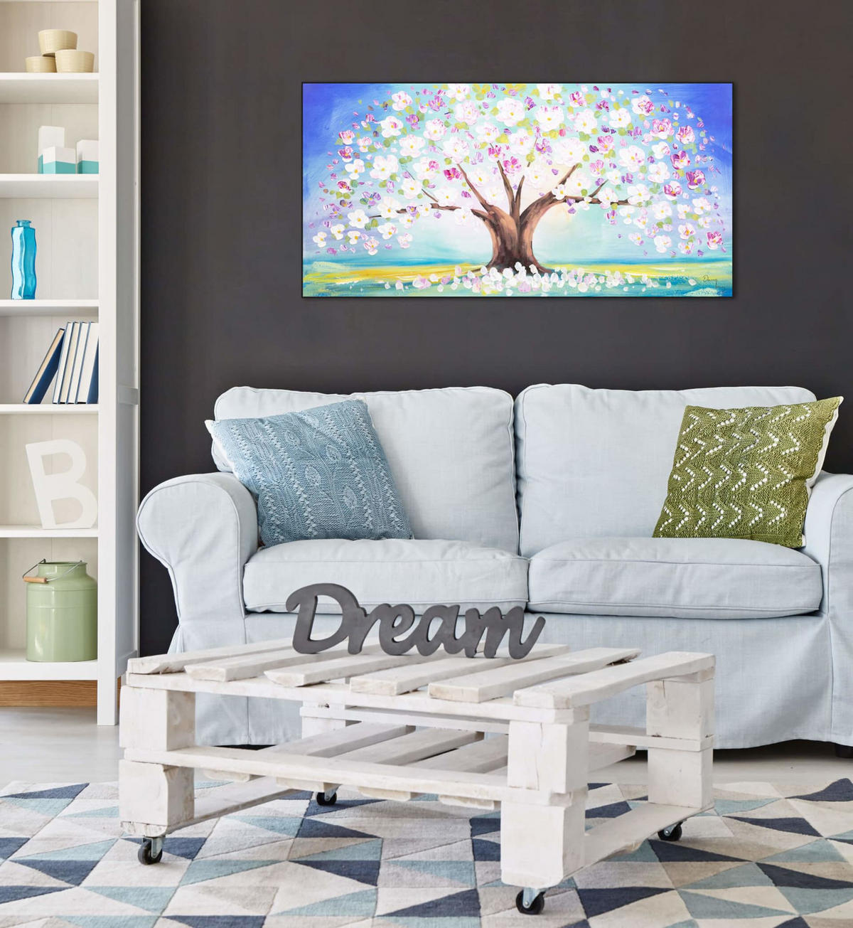 ACRYLBILD HANDGEMALT 120/60 cm - Blau/Pink, Holz/Textil (120/60cm) - KUNSTLOFT