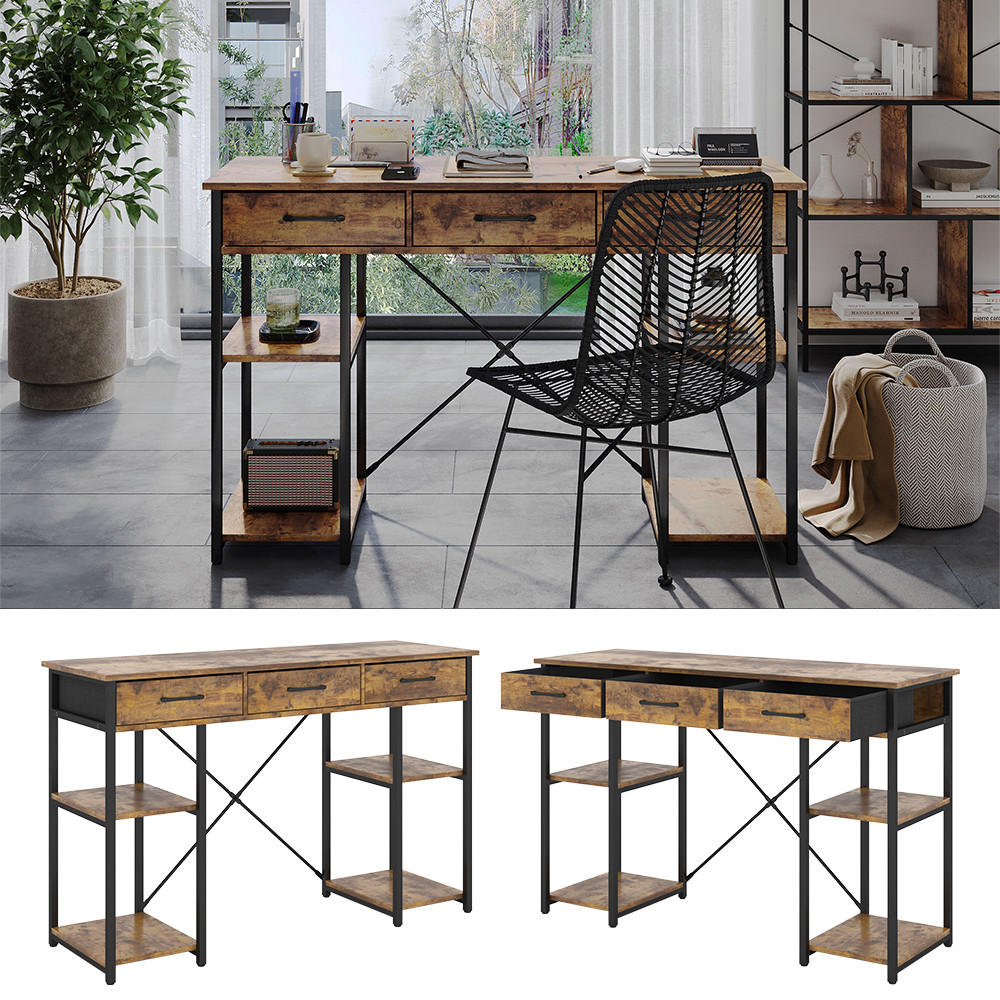 SCHREIBTISCH Chino Eiche rustikal 120 x 40 cm mit 3 Schubladen - Wildeiche, Holzwerkstoff (40/120/78cm) - Vicco