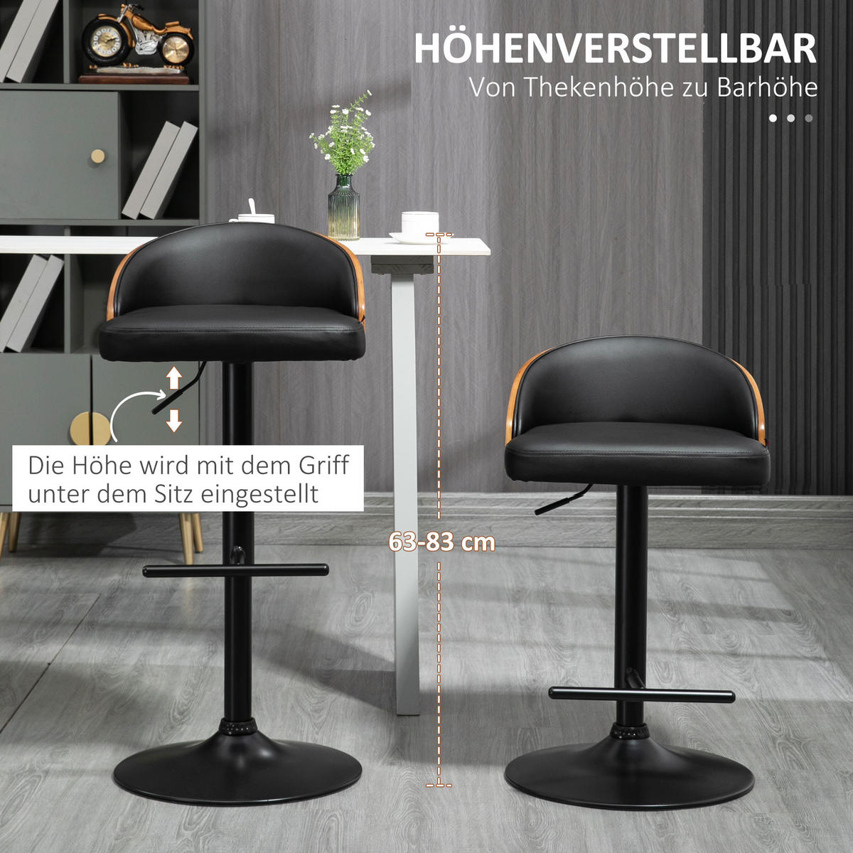 BARHOCKER, Kunstleder, Schwarz+Kaffee - Schwarz, Kunststoff (49.5/96/48cm) - HOMCOM