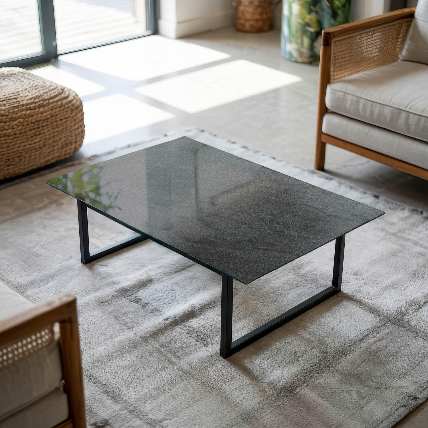 TISCHPLATTE 80x60 cm Natursteinstruktur - Dunkelgrau/Schwarz, Glas (80/60/0.4cm) - TULUP