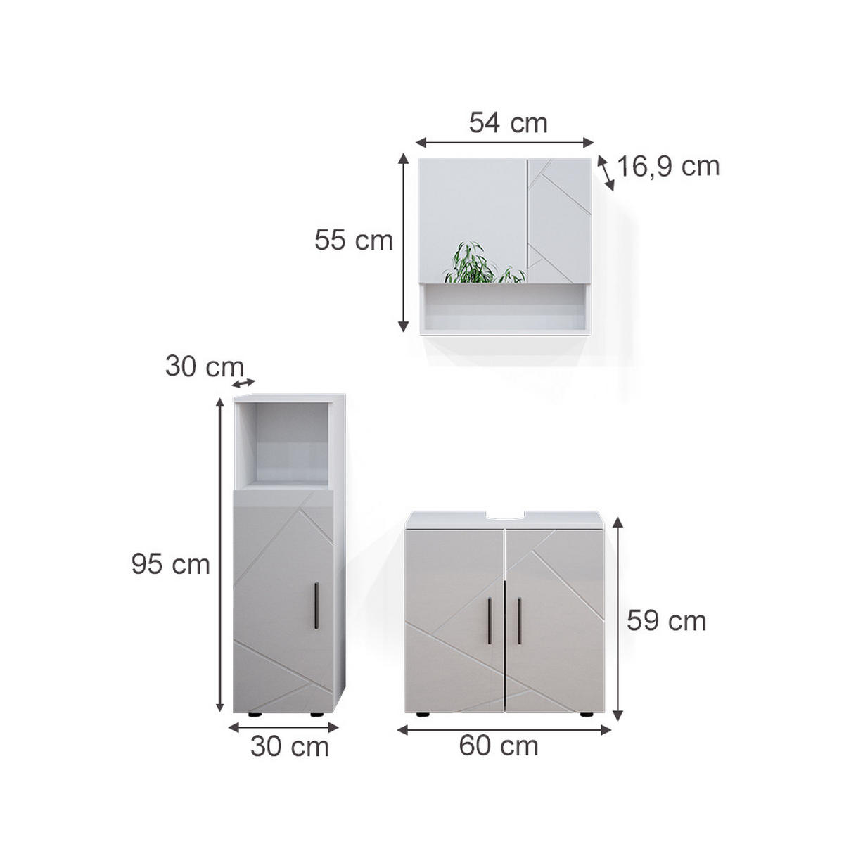 BADMÖBEL-SET Ronco Weiß Hochglanz 3 Teile - Weiß Hochglanz/Weiß, Holzwerkstoff (60/192/30cm) - Livinity®