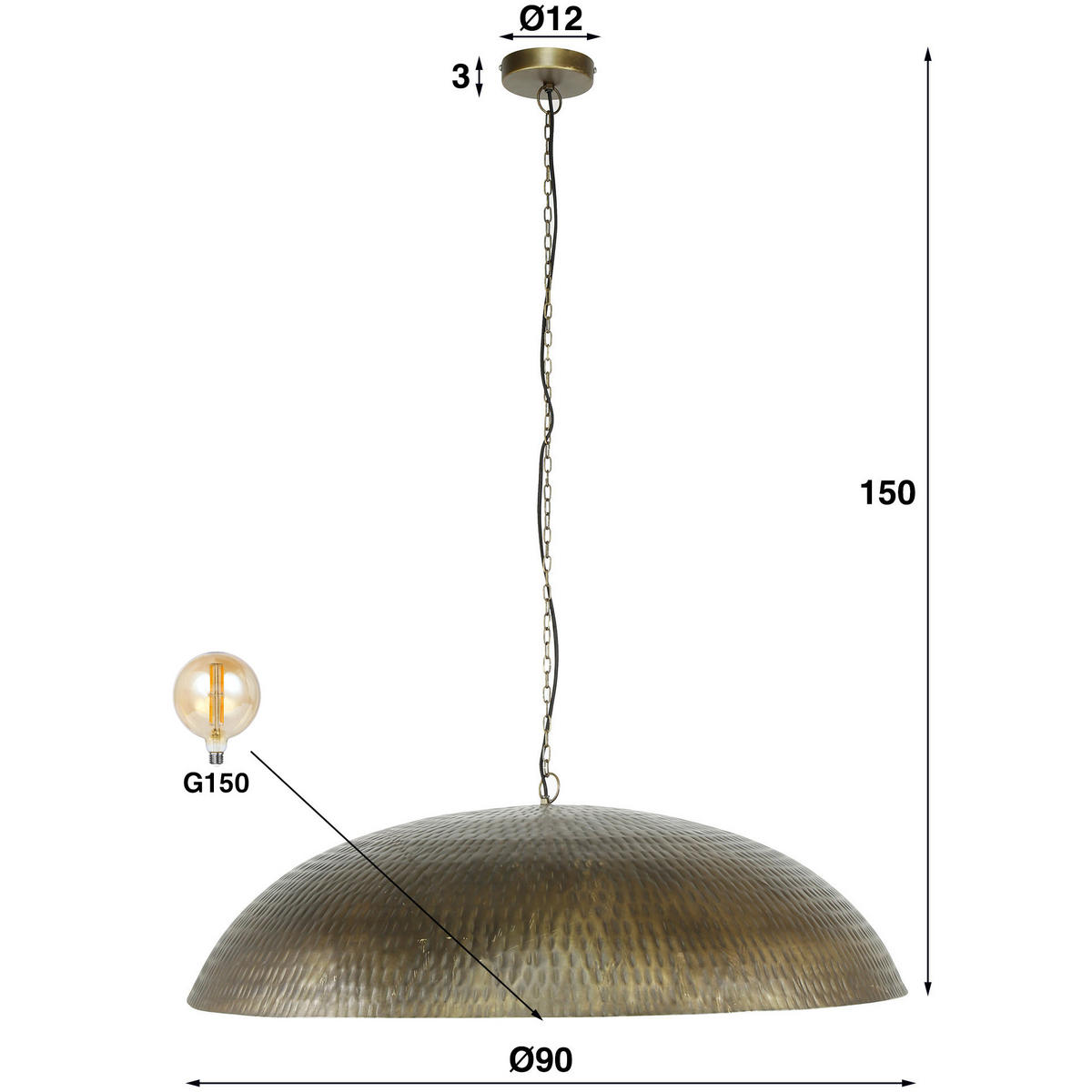 HÄNGELEUCHTE Dome Grau 90/90/150 cm - Grau, Metall (90/90/150cm) - Hoyz Collection