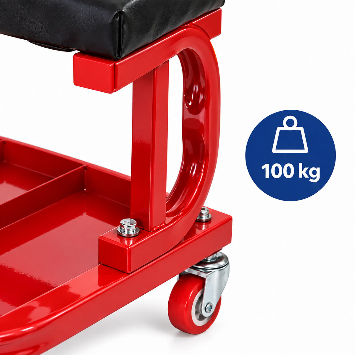 WERKSTATTHOCKER Schwarz-Rot auf Rollen mit Ablage 100 kg - Multicolor, Holzwerkstoff/Kunststoff (36/35/35.5cm) - Relaxdays