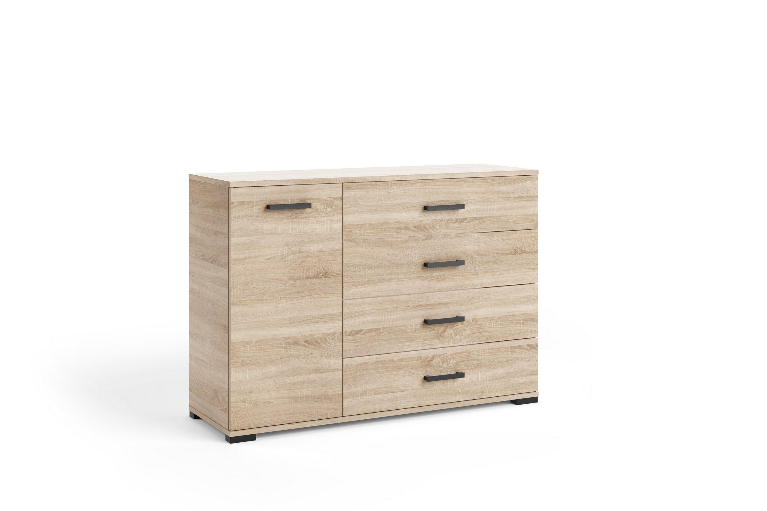 KOMMODE ALBANO 120/83/40cm mit 4 Schubladen 1 Türen Sonoma Eiche - Sonoma Eiche, Holzwerkstoff (120/83/40cm) - MASSENO