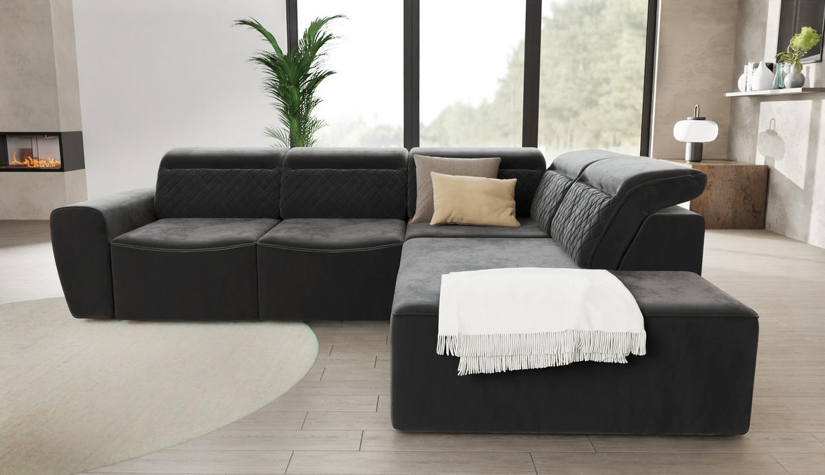 ECKSOFA Reid Schwarz Samt - Schwarz, Holz/Kunststoff (273/224cm) - S-Style Möbel