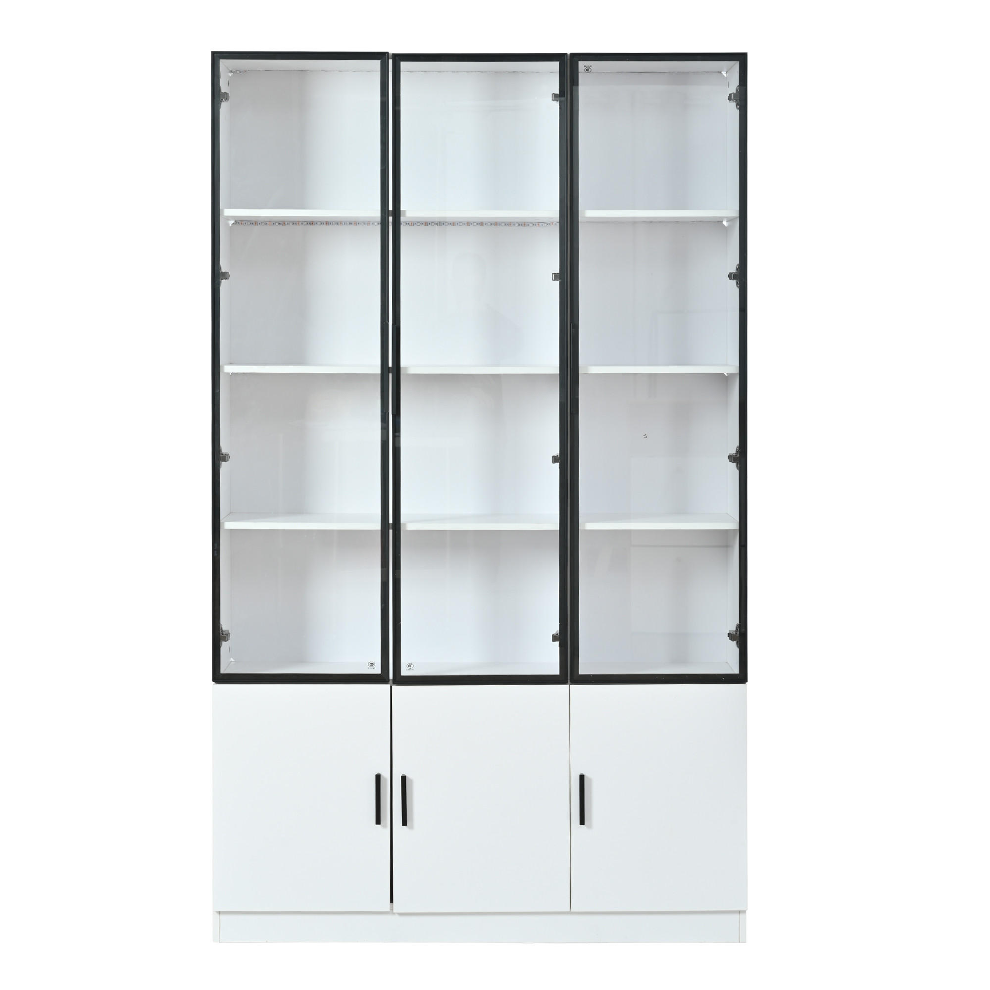 VITRINE LED Glasvitrine Hochschrank 200cm 6 Türen Weiß - Weiß, Holzwerkstoff (120/200/32cm) - FLIEKS