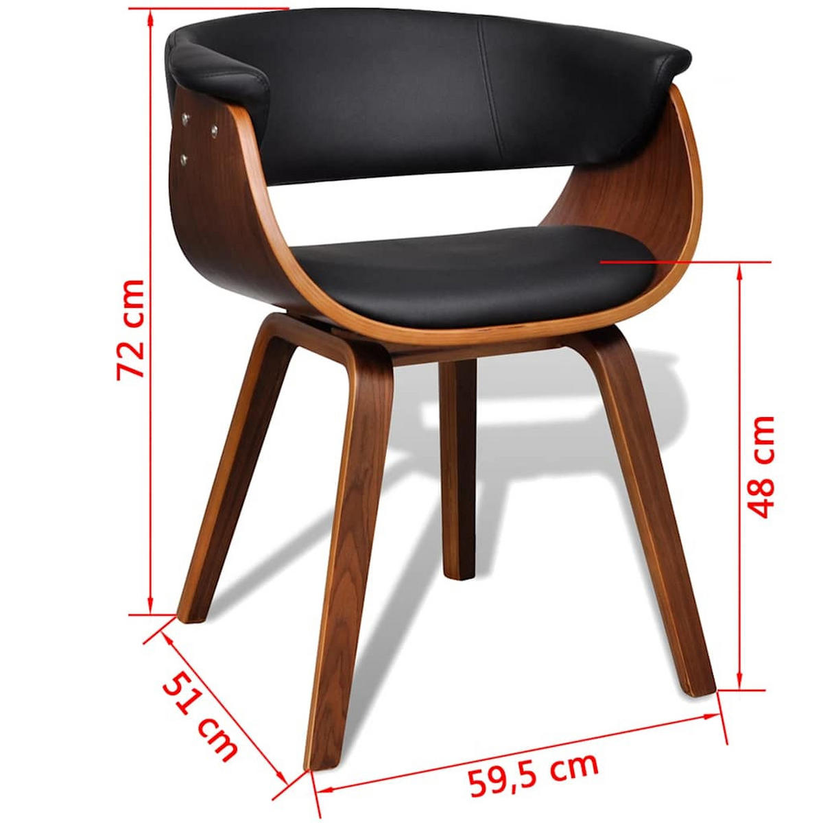 ESSZIMMERSTÜHLE 2 Stk. Bugholz und Kunstleder 51*59.5*72cm - Schwarz, Leder (51/72/59.5cm) - ZMH