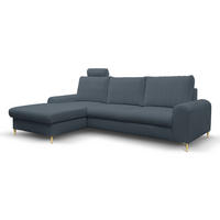 ECKSOFA VERONA L-S Blau Geflochtener Stoff mit Schlaffunktion - Blau, Holz (251/164cm) - MASSENO