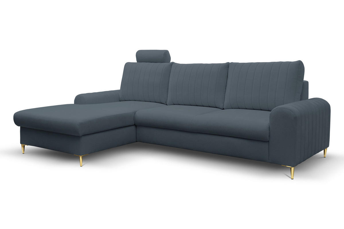 ECKSOFA VERONA L-S Blau Geflochtener Stoff mit Schlaffunktion - Blau, Holz (251/164cm) - MASSENO
