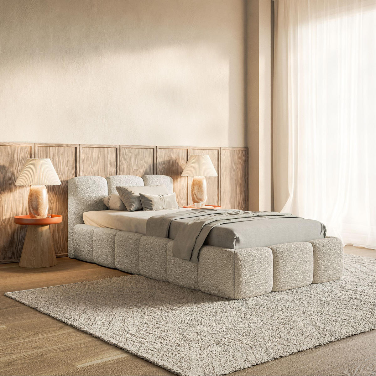 POLSTERBETT Cloudy Low Hellbeige Bouclé, 90x200 cm - Ecru/Schwarz, Kunststoff/Textil (90/200cm) - Selsey