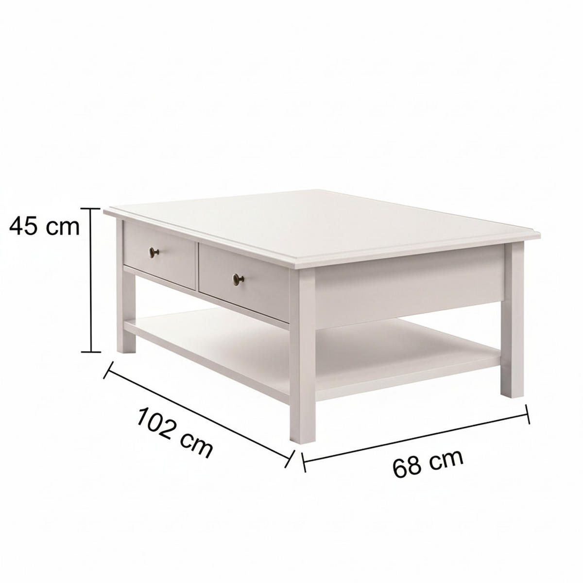 COUCHTISCH rechteckig weiß 102/68/45 cm - Weiß, Holz (68/102/45cm) - moebel dich auf